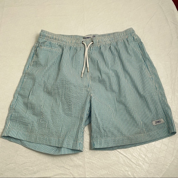 Surf and Swim Co turquoise blue and white striped swim trunks - Picture 1 of 7